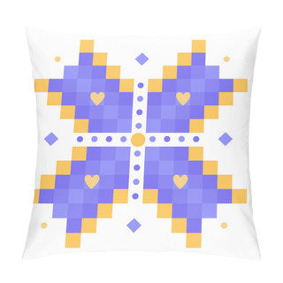 Personality  Traditional Ukrainian Embroidery In Blue And Yellow Colors, Patriotic Folk Ornament, Single Flower With Four Petals And A Cross Pillow Covers