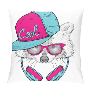 Personality  Raccoon Headphones. Hipster. Teenager, Vintage, Pillow Covers
