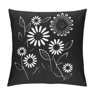 Personality  Flower Pattern - Black And White Isolated Icon - Vector Illustration Pillow Covers