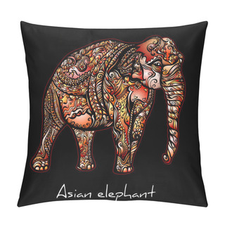 Personality  Hand-drawn Asian Indian Elephant. Color Illustration On Black Pillow Covers