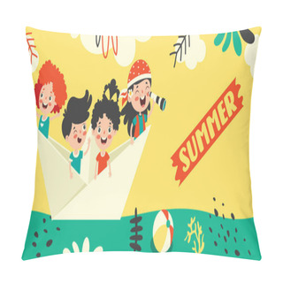 Personality  Flat Summer Banner With Cartoon Character Pillow Covers