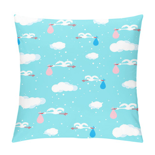 Personality  Stork Carrying Sack With Baby. Seamless Pattern Pillow Covers