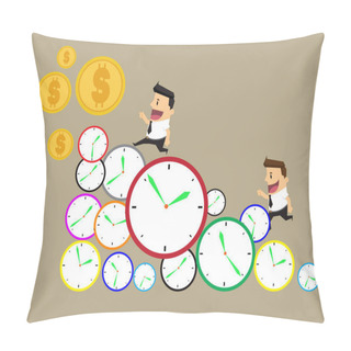 Personality  Businessman Runs In A Hurry Runs On Time. Through The Business D Pillow Covers