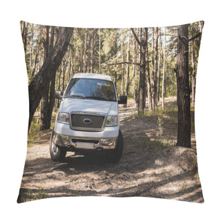 Personality  White Pickup Truck In Forest At Daytime Pillow Covers
