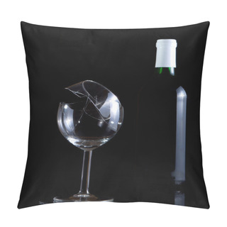 Personality  Vine Bottle And Broken Glass On Dark Background Pillow Covers