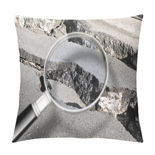 Personality  Cracked Asphalt Road Damaged After A Structural Failure - Concep Pillow Covers