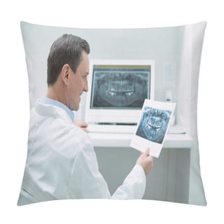 Personality  Cheerful Male Dentist Holding An Image Pillow Covers