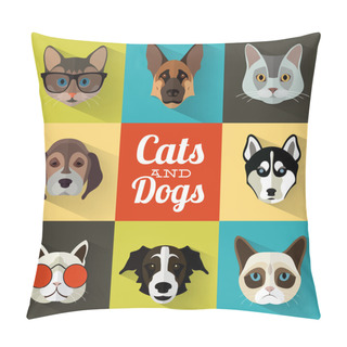 Personality  Animal Portrait Set With Flat Design - Cats And Dogs Pillow Covers