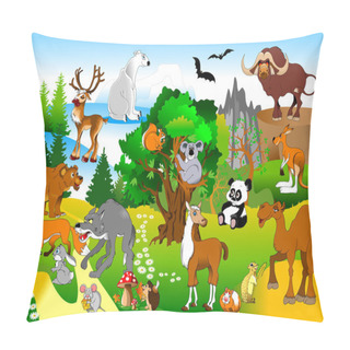 Personality  Funny Animals In Green Forest Pillow Covers
