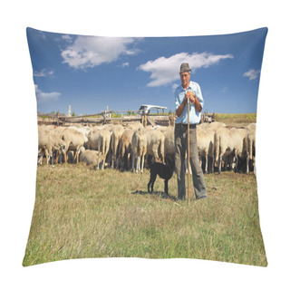 Personality  Shepherd With Grazing Sheep Pillow Covers