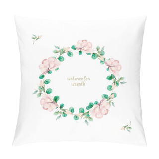 Personality  Illustration Of A Beautiful Floral Wreath With Spring Flowers. Light Pink And Mint Flowers. Pillow Covers