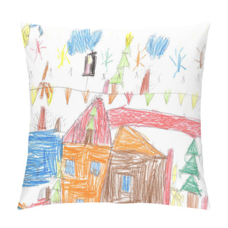 Personality  Child's Drawing A Happy Family For A Walk Pillow Covers