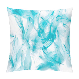Personality  Seamless Background With Blue Lightweight And Bright Feathers Isolated On White Pillow Covers