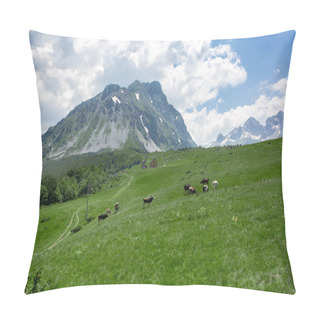 Personality  Magnificent Mountains With Grazing Cows On Background Pillow Covers