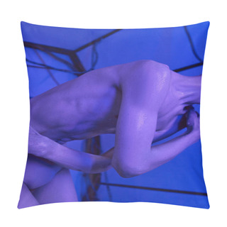 Personality  Futuristic Science Concept, Cropped View Of Cosmic Traveler, Alien In Neon Light Of Innovation Hub Pillow Covers