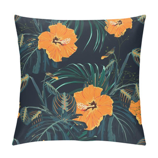 Personality  Seamless Pattern Of Summery Tropical Yellow Orange Flowers And Leaves Ideal For Creating Wallpapers, Fabric Patterns, Clothing Prints, Labels, Crafts And Other Projects Pillow Covers