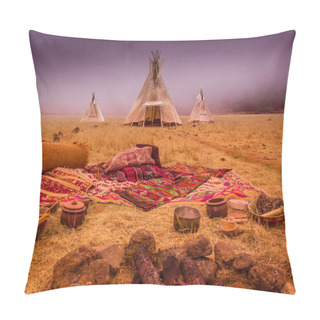 Personality  Teepees Tent Camp, Home Of The Ancient Native Americans Pillow Covers