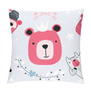 Personality  Cut Bear , Baby Animals Seamless Funny Pattern. Vector Kid Print Pillow Covers