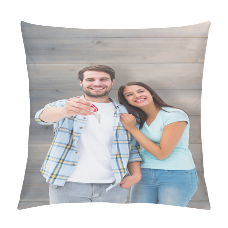 Personality  Couple showing new house key pillow covers