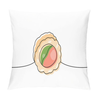 Personality  Futomaki One Line Colored Continuous Drawing. Japanese Cuisine, Traditional Food Continuous One Line Illustration. Vector Linear Illustration. Isolated On White Background Pillow Covers