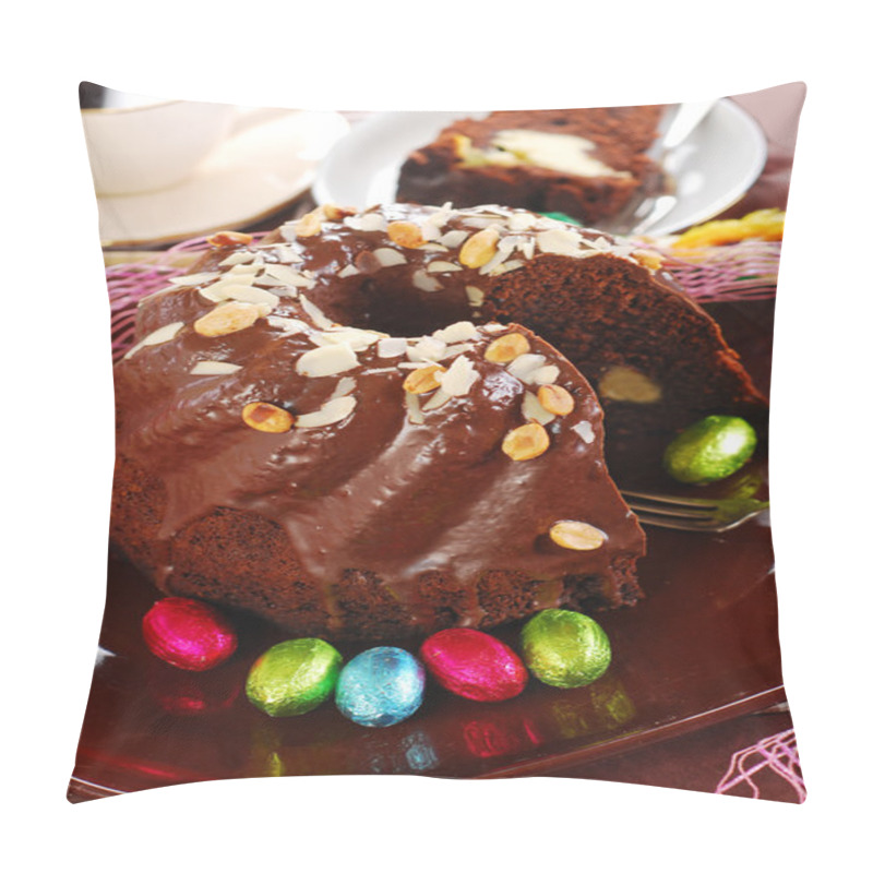 Personality  chocolate ring cake with almonds and nuts topping for easter pillow covers