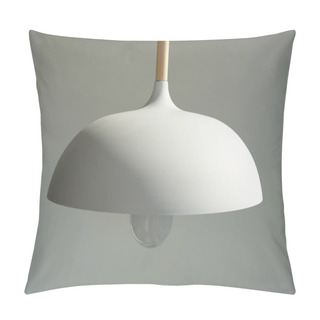 Personality  Close Up Of White And Modern Lamp With Light Bulb Near Wall Pillow Covers