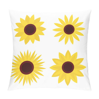 Personality  Sunflower Set. Four Yellow Sun Flower Icon. Cute Round Summer Plant Collection. Love Card Symbol. Growing Concept. Closeup. Flat Design. Isolated. White Background. Vector Illustration Pillow Covers