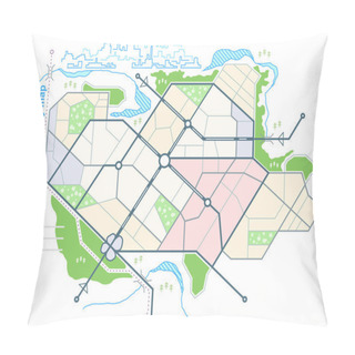 Personality  Generic Map Of  Abstract City. Urban Environment With Scheme Of Town Streets On The Plan. Architectural Sketch Of The General Plan In Top View.  Stock Vector Pillow Covers