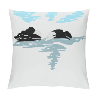 Personality  Abstract Vector Of Mountains, Water And Blue Clouds, On A White Background. Vector Illustration Pillow Covers