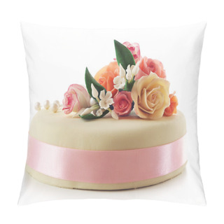 Personality  Cake With Sugar Paste Flowers, Isolated On White Pillow Covers