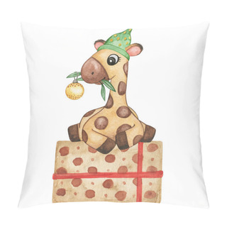 Personality  Watercolor Hand Drawn Giraffe Illustration, Christmas Giraffe Isolated, New Year Cute Animals In Christmas Hat, Watercolor Xmas Baby Set, Kids Decor, New Year Cartoon Animals Clipart Pillow Covers