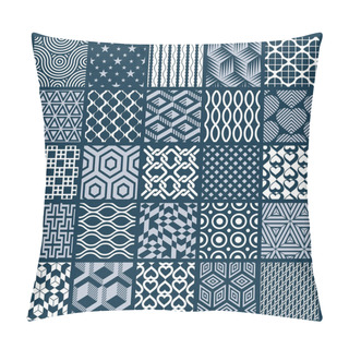 Personality  Vector Graphic Vintage Textures Created With Squares, Rhombuses And Other Geometric Shapes. Monochrome Seamless Patterns Collection Best For Use In Textiles Design. Pillow Covers