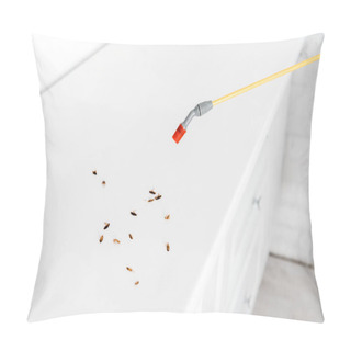 Personality  Toxic Spray Near Dead Cockroaches On Table In Kitchen  Pillow Covers
