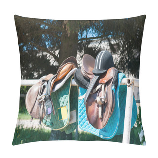 Personality  Equestrian Sport Equipment And Accessories Hanging On Fence Pillow Covers