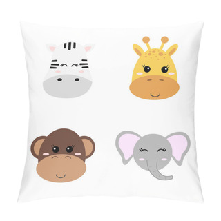 Personality  Set Of Cute Hand Drawn Smiling Animals - Giraffe, Elephant, Zebra And Monkey. Cartoon Zoo. Vector Illustration. Animals For The Design Of Childrens Products In Scandinavian Style. Pillow Covers