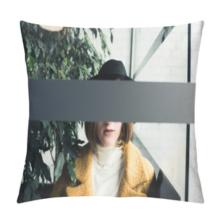 Personality  Woman In Hat Near Green Leaves Pillow Covers