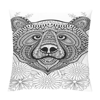 Personality  Zentangle Stylized Bear Face On Flowers. Hand Drawn Ethnic Anima Pillow Covers