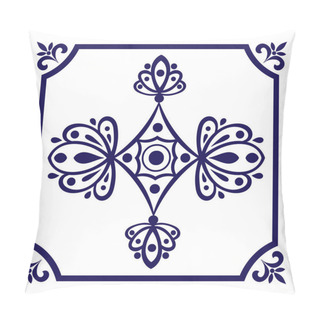 Personality  Delft Blue Tile Vector. Delft Dutch Tiles Pattern With Indigo Blue And White Ornaments. Pillow Covers