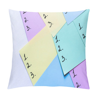 Personality  Top View Of Multicolored Sticky Notes With Numbers On White Background Pillow Covers