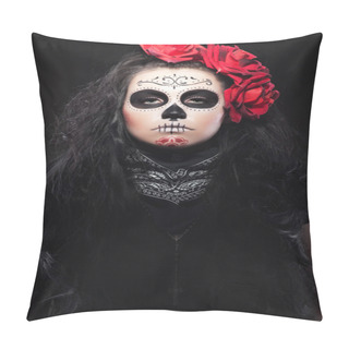 Personality  Woman With Roses Dressed Up For All Souls Day Pillow Covers