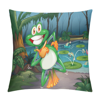 Personality  A Forest With A Playful Frog And Fishes At The Pond Pillow Covers