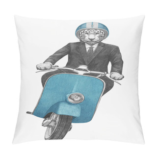 Personality  Tiger Rides Retro Scooter Pillow Covers
