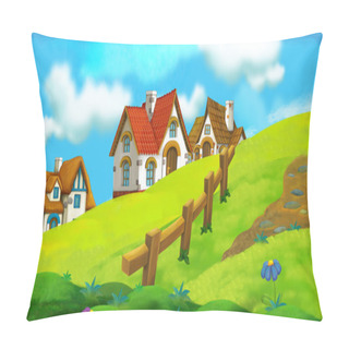 Personality  Cartoon Background Of Old Village Pillow Covers