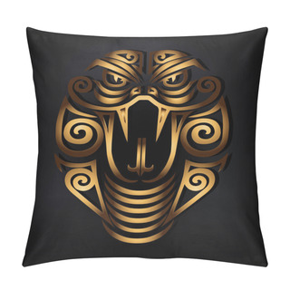 Personality  Golden Snake Head Isolated On Black Background. Stylized Maori Face Tattoo. Golden Cobra Mask. Symbol Of Chinese Horoscope By Years. Vector Illustration. Pillow Covers