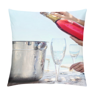 Personality  Woman Opening A Bottle Of Champagne Pillow Covers