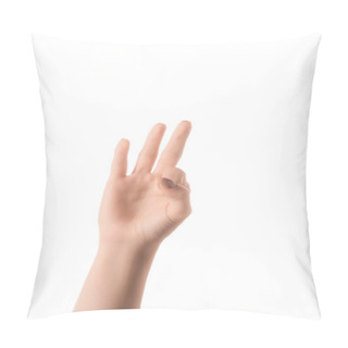 Personality  Cropped View Of Woman Showing Letter F In Deaf And Dumb Language Isolated On White Pillow Covers