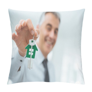 Personality  Real Estate Agent Holding House Keys Pillow Covers
