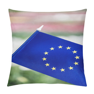 Personality  Selective Focus Of Blue Flag Of Europe With Stars Pillow Covers