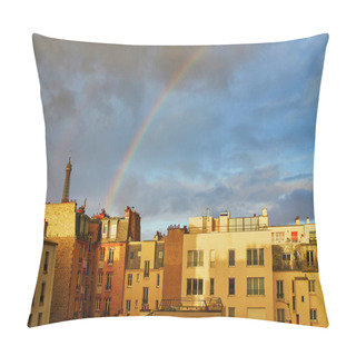 Personality  Scenic View Of The Eiffel Tower With Rainbow Over The Roofs Of Residential Buildings In Paris, France Pillow Covers