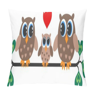 Personality  Owl Family Sitting On A Branch Pillow Covers